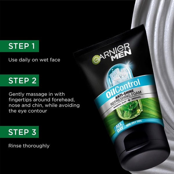 Garnier Men Oil Control Anti Shine Refreshing Foam All Day Face Wash 100ml