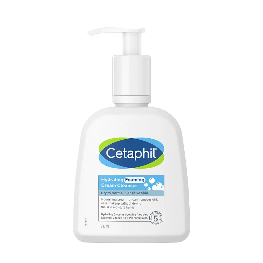 Cetaphil Hydrating Foaming Cream Cleanser, Face Wash For Dry, Normal or Sensitive Skin, 236ml